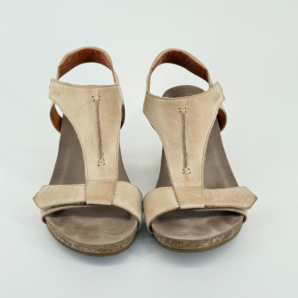 Taos Wedge Sandals Beige Leather Comfort Cork Hook Loop Casual Size 9.5 EU 40 - Picture 3 of 9